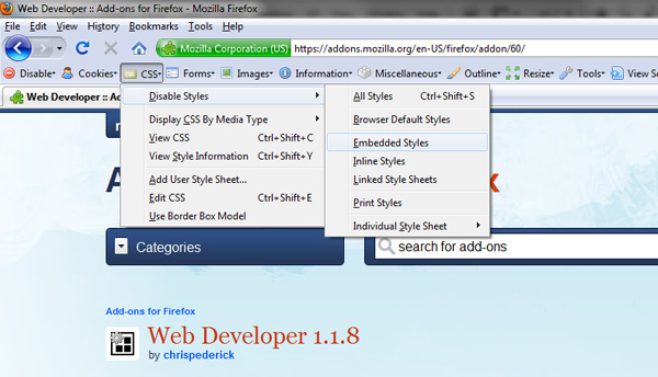 Firefox Web Developer Toolbar