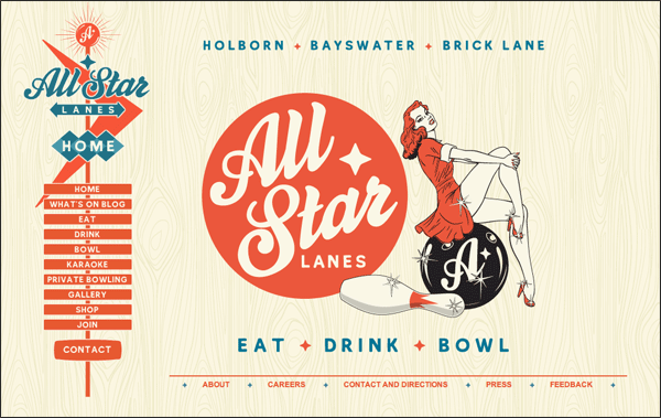 All Star Lanes | Vintage / Retro Web Design